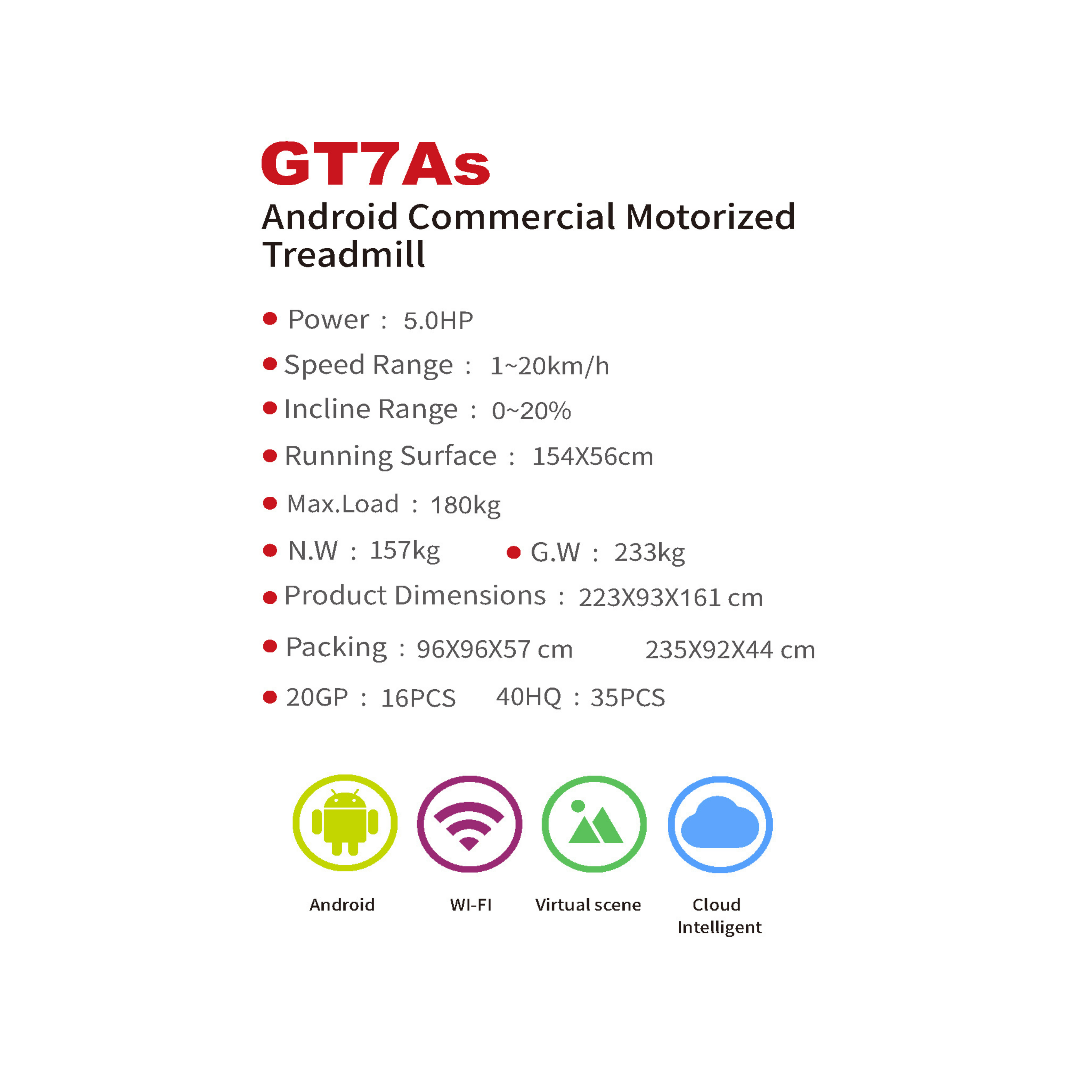 GT7As Android Commercial Motorized Treadmill