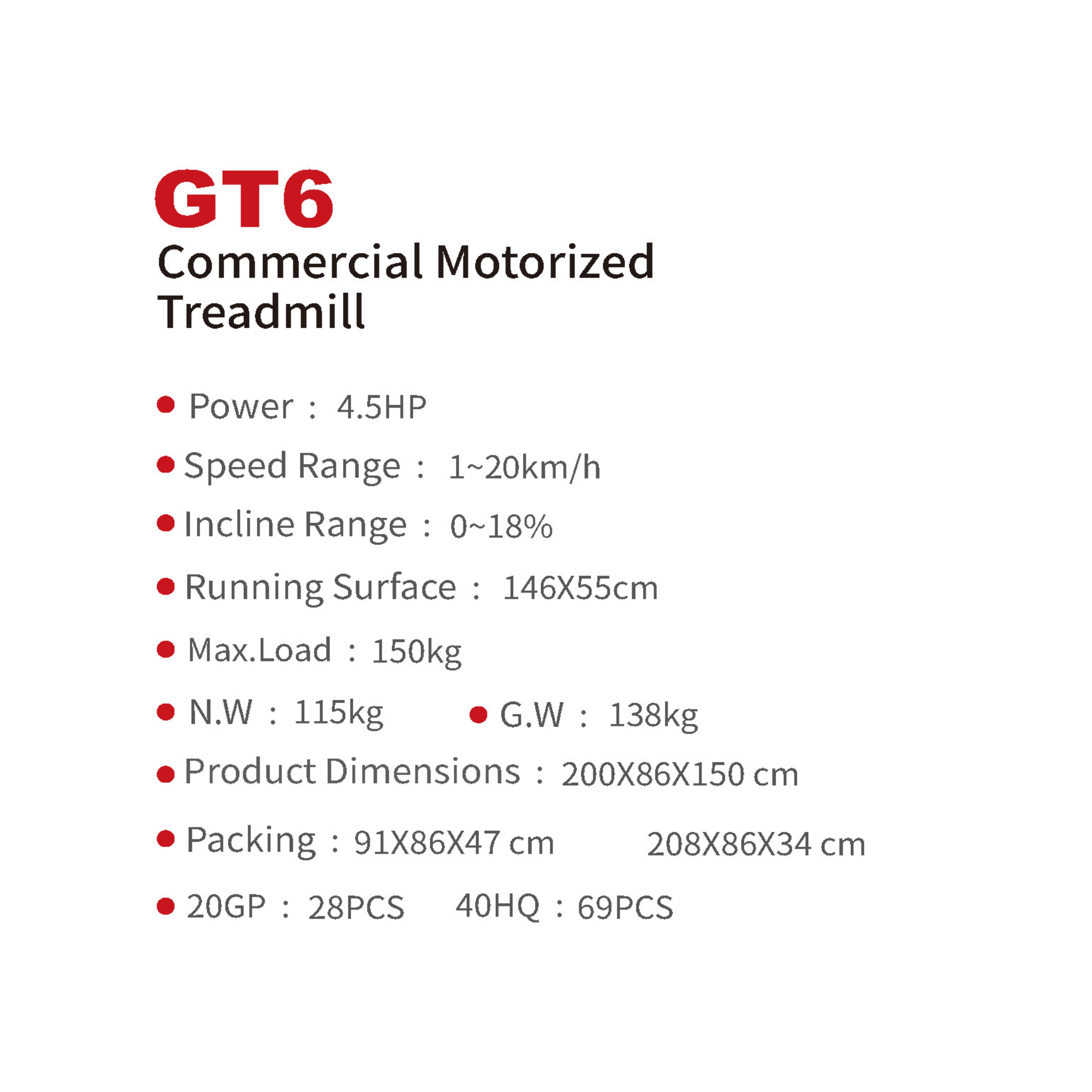 GT6 Commercial Motorized Treadmill